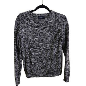Lands' End Drifter Navy Marled CableKnit Crewneck Sweater Cotton Size M